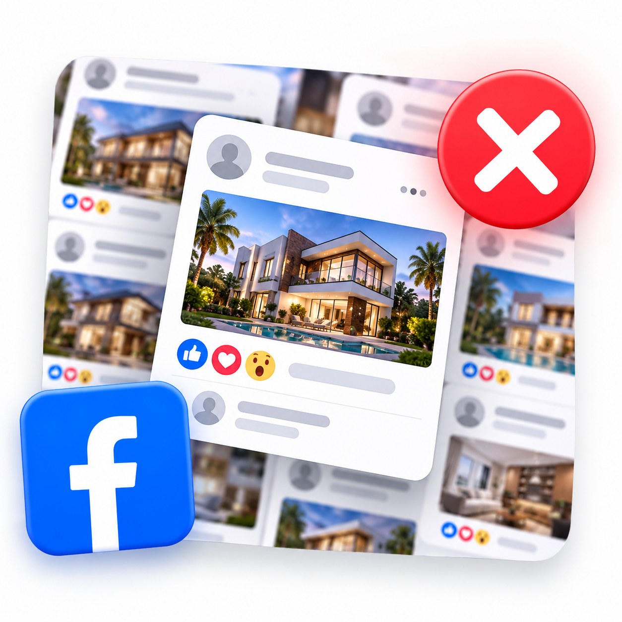 Facebook: No es tu oficina. Tus propiedades se pierden en el feed.
