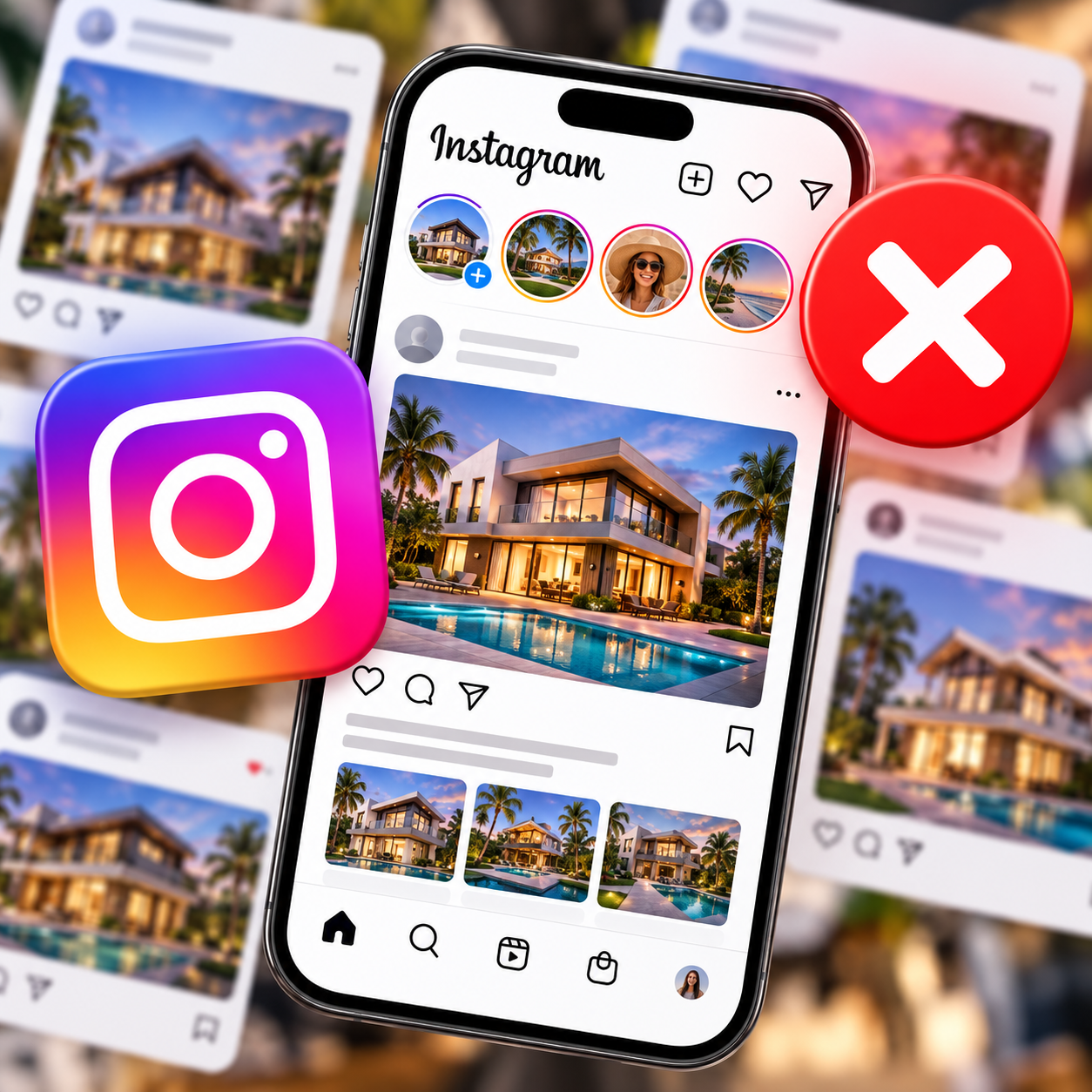 Instagram: No organiza tu inventario. Tus propiedades se mezclan con otro contenido.